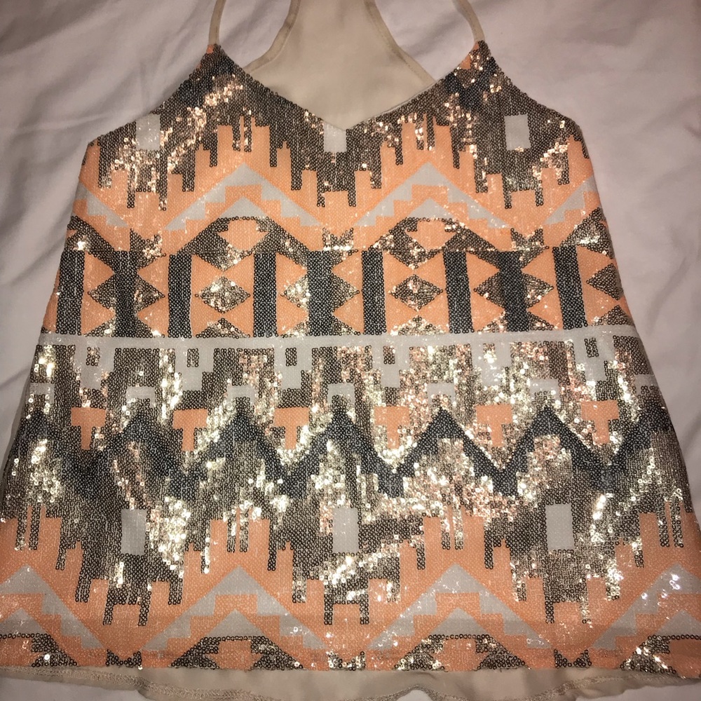 Orange and silver sequin tank top